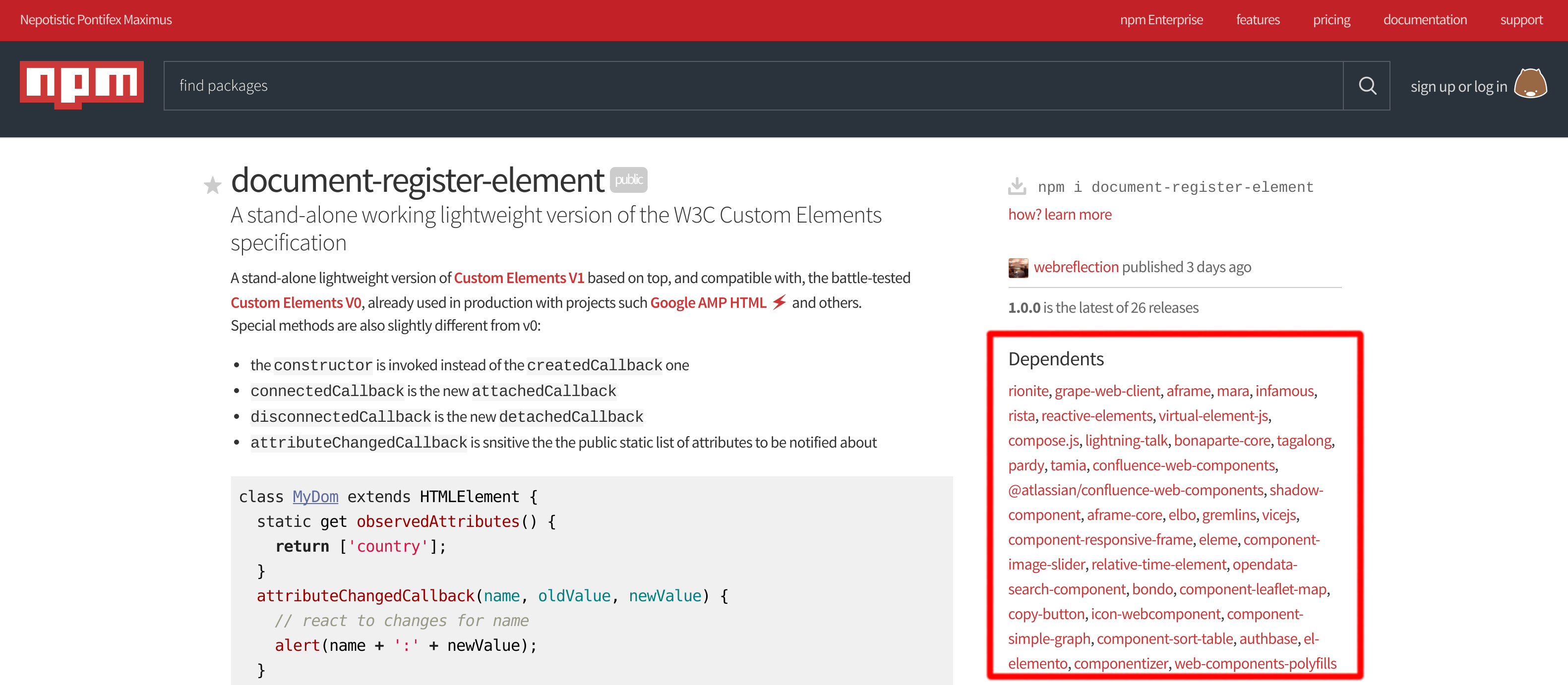 Custom Elements npm dependencies