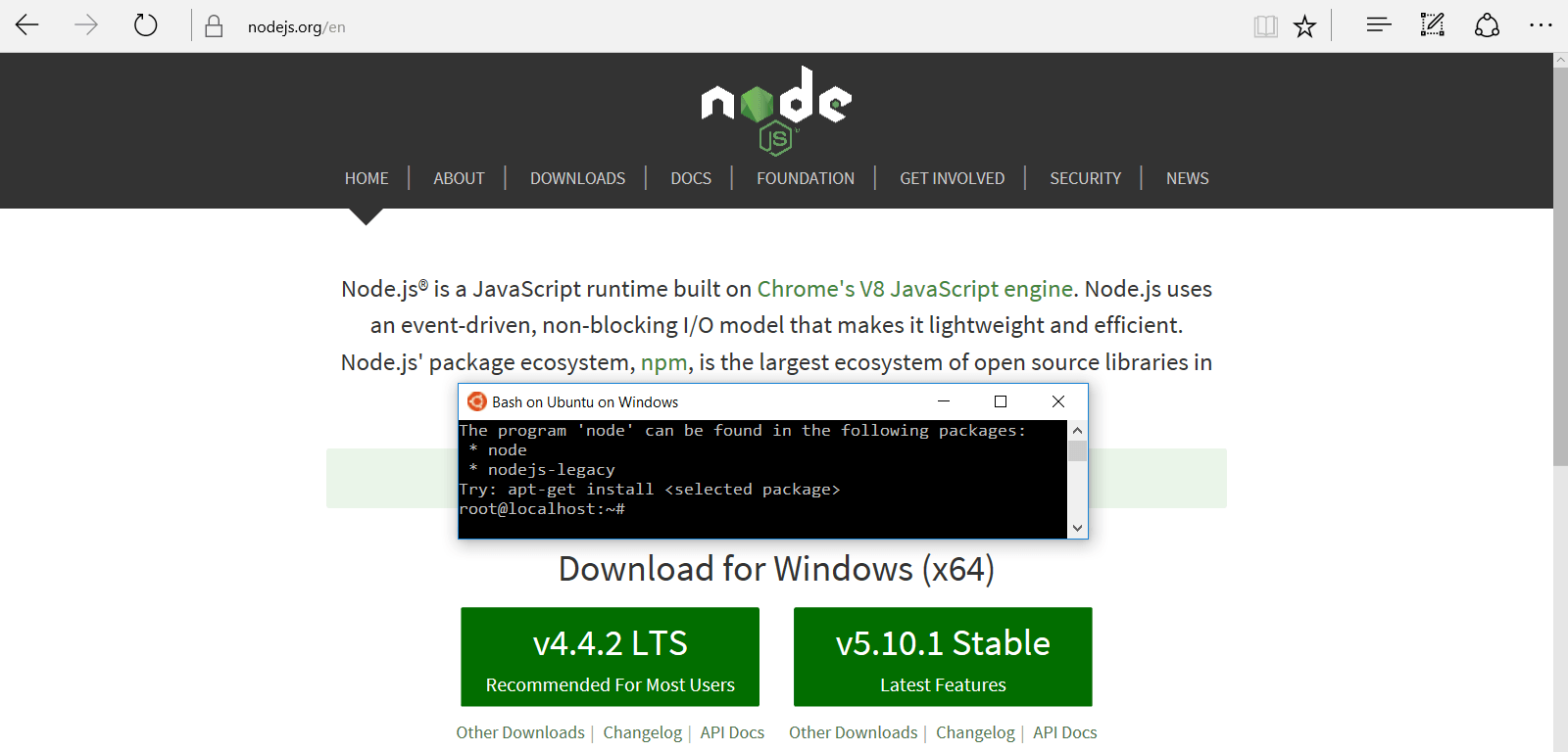 nodejs offering Windows installer